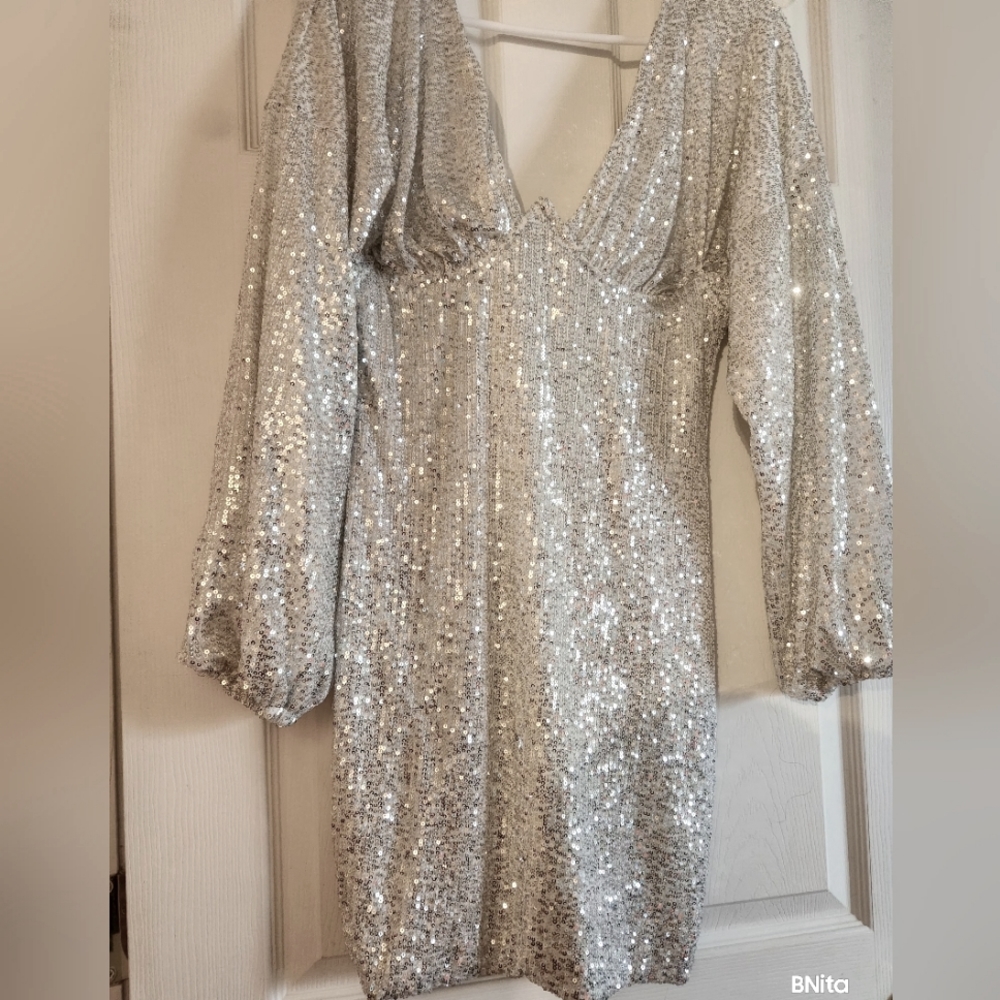 FashionNova Silver sequin dress
